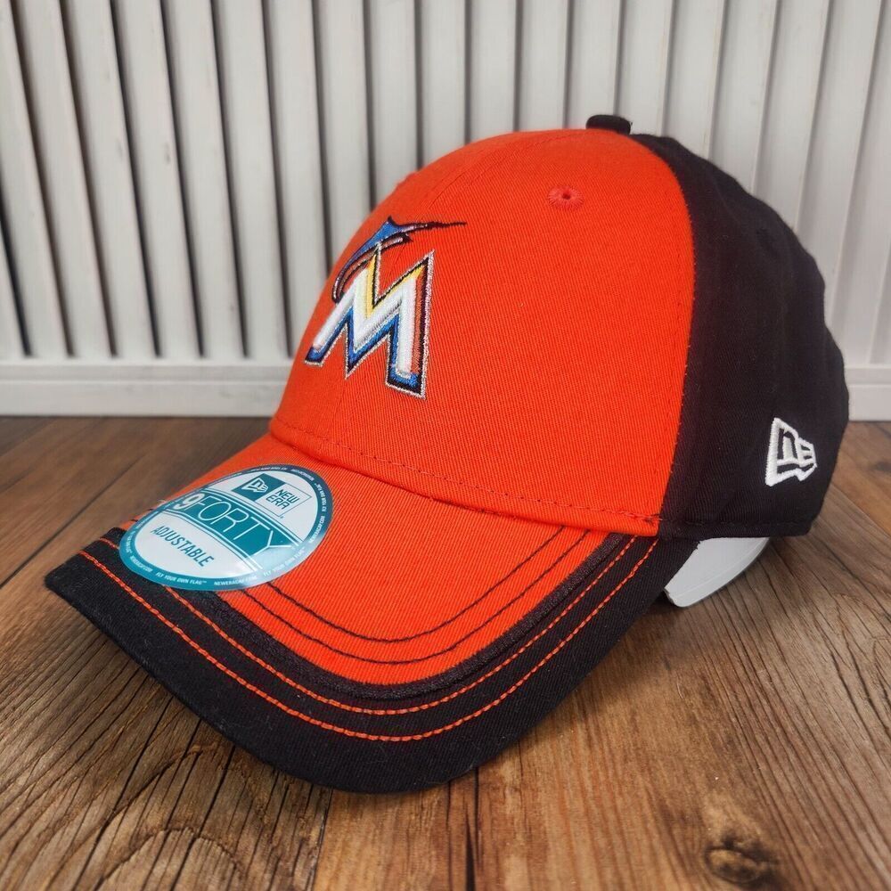 Miami Marlins New Era 9forty Strapback Hat Cap Black Orange MLB Sports Vibrant